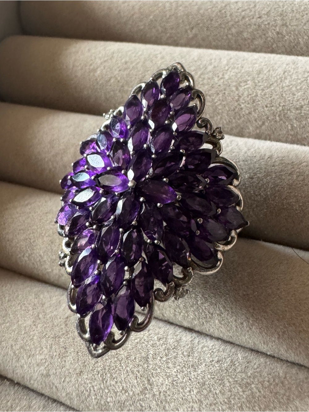 D’Joy Amethyst Marquise Floral Statement Ring 925 Sterling Silver Size 10